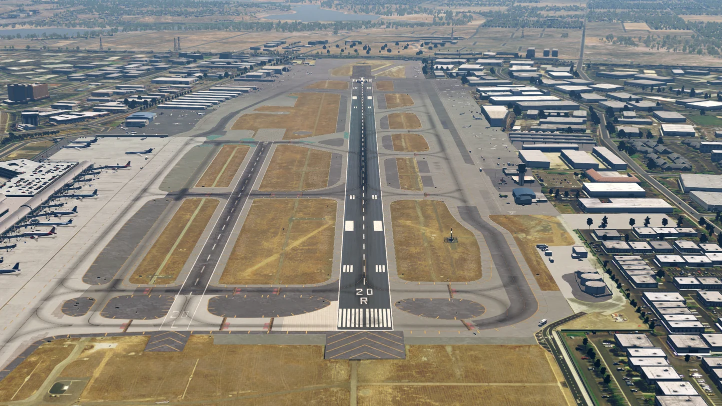 Aerial view of John Wayne Airport runway 20R